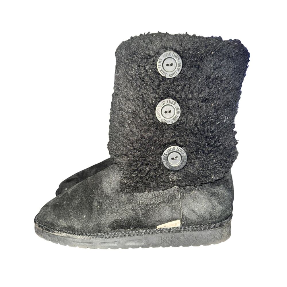 MukLuks Cozy Tall Boots Women's Size 9 Black Faux Shearling Plaid Lining Comfort